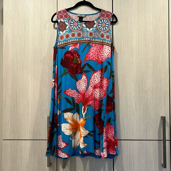 Desigual | Blue Floral Sleeveless Stretch Dress | Rare Design | XL - Picture 2 of 11